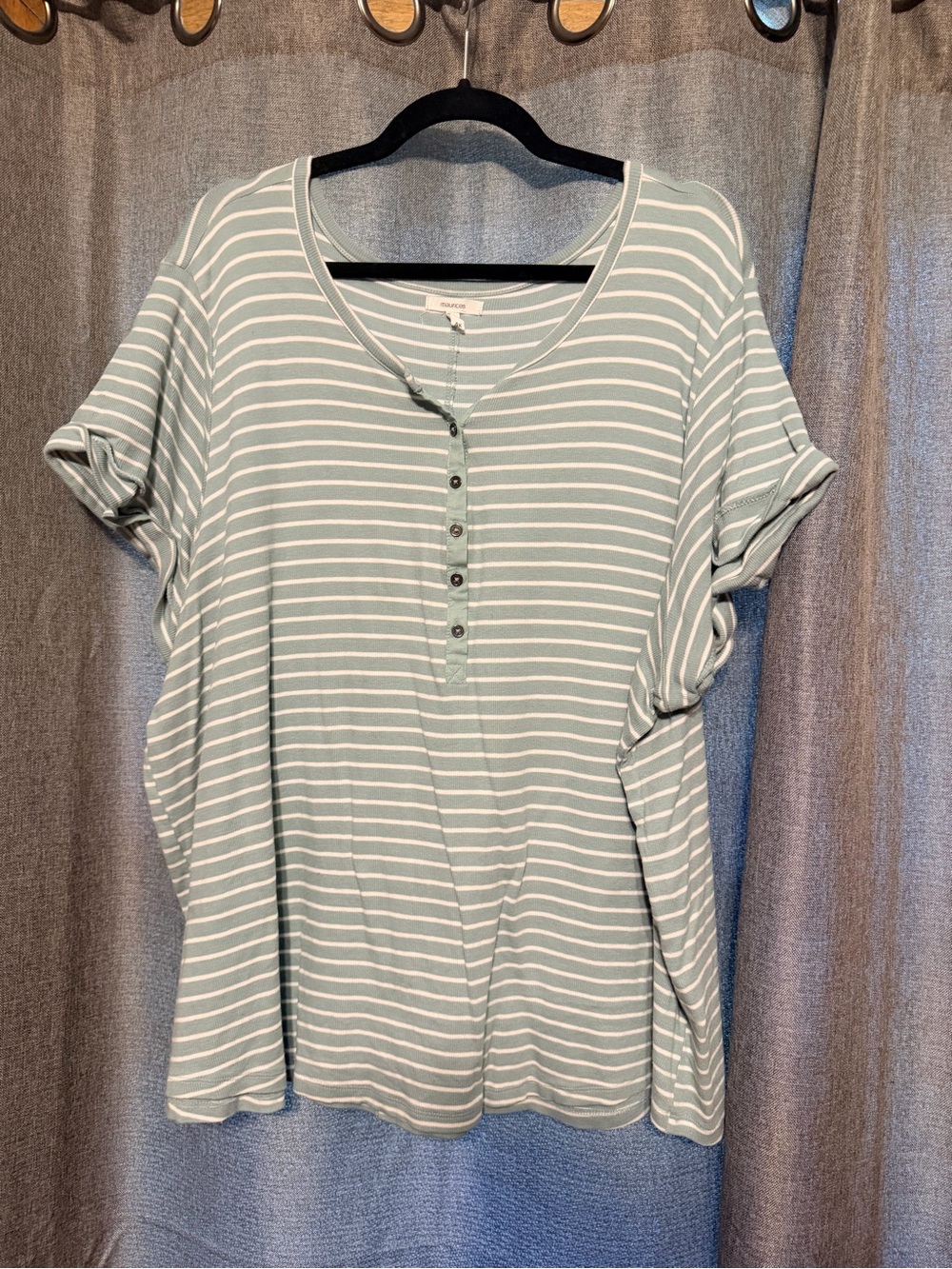 Maurices Striped Short Sleeve Henley Tee - Sage/White